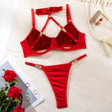 Toucheart 2-Piece Set Sexy Lingerie Women See-Through Halter Neck Comfortable Garter Socks Solid Color Hollow Out Underwear Set