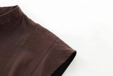 Foridol Stand Collar Sleeveless Pleated Tank Dress for Women Brown Casual Short Autumn Winter Dress Zip Black Ladies Vestidos