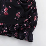 FDYOUI Elegant V-neck Floral Printed Short Dress High Street Women's Puff Sleeve High Waist Tunics Ruched Vacation Party Dresses