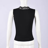 2026 Spring Summer New Arrival Elegant Sleeveless Women's Short Top Chic Fitted Lace-Panel Deep V-Neck Crop Tank Top Commute