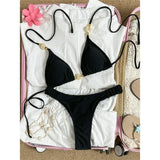 Wrinkled Crinkled Halter Bikini Female Swimsuit Women Swimwear Two-pieces Bikini set Brazilian Bather Bathing Suit Swim V8134