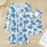 New Sexy 3 Pieces Suit for Women Neck Hanging Bikini Set+Cover-up Swimwear Sunproof Tankini High Waist Shorts Swimsuit Beachwear