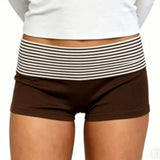 2026 Summer Women Striped Over Fold Shorts Elastic Waist Skinny Short Pants  Daily Casual Lounge Jogging Shorts