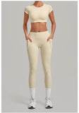 Women's Seamless Yoga Sets Sports Running High Waist Hip-lifting Pants Backless Short-sleeve Suits Workout Fitness Leggings Sets