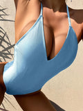3 Colors Sexy One Piece Swimsuit Swimwear Women Deep V-neck Colorful Chain Solid Bathing Suit Beachwear 2026 New Bikinis Mujer