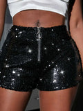 New Versatile Sequins High Waist Shorts Casual Shorts Bar Dance Performance Shorts Shine Zipper Sexy Pure Desire Nightclub XMWV