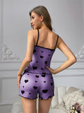 Women Pajama Set Summer Sleepwear Heart Love Pattern Cami Tops and Shorts Set Loungewear Soft Comfy Nightwear