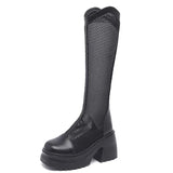 Sexy Mesh Hollow Boots Woman Summer 2025 Solid Size Zipper Mid-Calf Boots for Women Fashion Round Toe Platform Shoes Lady