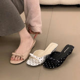 2026 New Polka Dot Wedges Heels Women Slippers Fashion Open Toe Butterfly-knot Party Dress Slide Summer Outdoor Daily Wear Shoes