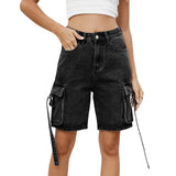 Women Cargo Denim Shorts Casual Summer Loose Solid Colors Jean Short Pants for Vacation Beach Club Streetwear