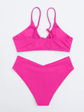 New Women's Swimsuit High Waist Two Piece Bikini Set Hollow Out V-neck Bandage Cross Backless Beach Swimwear Summer Bathing Suit