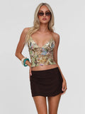 Ahagaga Fashion Sexy Women's Tops Sequin Patchwork Slimming Summer Print Personality Crop Top Short  Beach Sleeveless  Backless
