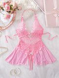 Bodycon Teddy Dress Crotchless Sheer Underwear Set Lace See Through Halter Deep V Sexy Lingerie Sultry Nightwear For Date Night
