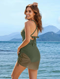 2026 Summer Sexy Hollow Out One-piece Suit Swimwear Back Cross Bandage Bikini with Cover Up Dress Beachwear Female Holiday Look