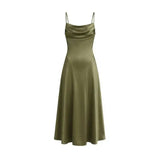 Australian Women's Back-cross-strap Hollow-out Camisole Dress With Chest Pleats Slim-fit Waist And Long Skirt Pure Desire ZJBL