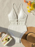 Sexy Ribbed Swimsuit One Piece Deep V-neck Bikinis Bodysuit Back Tie Swimwear High Waist Bathing Suit Beachwear Biquini Tankini
