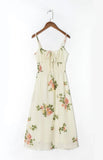 Spaghetti Strap Lace Up Beige Chiffon Summer Dress Sexy Slip Midi Sleeveless Dress Robe Big Flower Print Women Beach Dress Boho