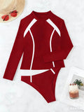 2026 Long Sleeves Slim Swimsuit Women 2 Pieces Solid Swimwear Female Rush Guard Bathing Swimming Swim Surf Suit Beachwear XXL