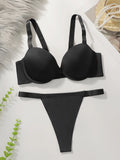 Pink Women Set Solid color daily lingerie set push up bra comfortable close fitting lingerie set Small chest appears larger 2051