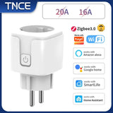 TNCE Tuya Wifi or Zigbee Smart Socket EU Plug 16/20A Power Monitor Remote Control SmartLife APP Work with Alexa Googl Home Alice