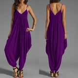 Summer Jumpsuits for Women Full-Length Playsuit Sexy V-Neck Sleeveless Jumpsuits Solid Color Pants Female Casual Loose Rompers