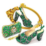 Doershow beautiful Italian Shoes And Bag Sets For Evening Party With Stones Italian Leather Handbags Match Bags! 21-2
