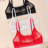 See Tbrough Lace Embroidery Women Lingerie Adjustable Strap Unlined Brassiere Women's Bras Floral Wire-Free No Pad Bra Underwear