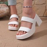 Women High Heels Sandals Fashion Weave Thick Heel Slippers Square Toe Summer Casual Ladies Slides Slip on Beach Sexy Shoes Woman