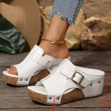 outdoor adjustable strap platform sandals women summer rivet solid wedges women'sandals slip-on walking sandles woman