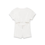 Women's Fashion Casual Short-Sleeve Round-Neck Tight-Fitting Top White Short Sleeve T Shirt Crew Neck Back Slit Casual Top P5RN