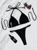 Sexy Black Micro Bikini Set 2026 Women Metal Hearter Halter Push Up Bra Triangle Swimsuit Summer Bathing Suit Holiday Swimwear