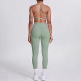 Women's Seamless Yoga Set Cross Back Sports Bra & High Waist Booty Lifting Yoga Leggings Gym Running Fitness Workout Outfit