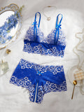 Lace Hollow Contrast Color Sexy Lingerie Bra And Panties Sets Open Chest Underwear Set Crotchless Women Erotic Suits