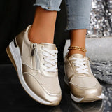 Fashion Thick Bottom Silver Sneakers Women 2025 Spring Wedge Heel Vulcanized Shoes Woman Comfortable Lace Up Sport Sneaker Mujer