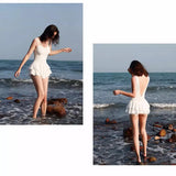 New One-piece Solid Color Swimsuit with Exposed Back and Sexy Suspender for Slimming Beach Hot Spring and Beach Women's Swimsuit