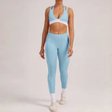 Women's Yoga Sets Sports Fitness V-Neck Halter Sports Bra Color-Block Hip-lifting Pants Suits Running Training Workout Gym Sets