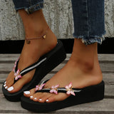 Luxury Crystal Butterfly Wedge Heel Flip Flops Women Fashion Clip Toe Thick Bottom Slippers Woman Summer Beach Non Slip Slides