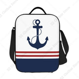 Custom Black White Nautical Anchor Stripe Thermal Insulated Lunch Bag Women Lunch Tote for Outdoor Camping Travel Bento Food Box