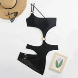 New Asymmetric One Shoulder With Skirt One Piece Swimsuit Women Swimwear Female Metal Ring Padded Bather Bathing Suit Swim K7082