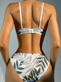 Women's Sexy Underwear Set Steel Ring Pull Gathering 3/4 Cup Leaf Printed Underwear Underwear Set A2137