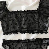 Women 2-Piece Lingerie Dot Embroidery Mesh Fancy Outfit Romantic Underwear Set Bra And Panty Sets
