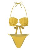 Sexy Shell Bikini Set With Skirt Women Two-Pieces Swimsuit 2024 New High Fork Skirt Set Biquini Swimwear For Girl Clothing
