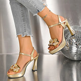 Luxury Rhinestone Decor High Heels Sandals Women Fashion Ankle Buckle Platform Gold Sandals Woman Party Wedding Shoes Size 41