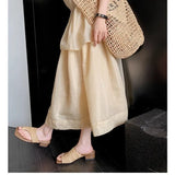 Fashion Summer Vacation Sandals Soft Woven Toe Flip-Flops Concise Square Toe Thick Heel Slippers Breathable Casual Women's Shoes