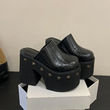 11cm PU Leather Women Fashion High Heels Pumps Platform Wedge Summer Black Round Big Toe Ladies Sandals Big Size Slippers Shoes