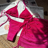 Pink 3PC With Skirt Gradient Bikini Women Swimwear Female Swimsuit Three-Pieces Bikini Set Padded Bather Bathing Suit Swim V6696