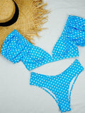 Sexy V Neck Short Sleeve Bikinis Polka Dot Bikini Female Swimsuit Women Swimwear Two-pieces Bikini Set Bather Bathing Suit Swim