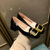 Women Pumps Fashion Square Heel Sexy High Heels Wedding Shoes Ladies Round Toe Metal Buckle Party Chunky Shoes Zapatillas Mujer