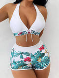 Halter Bikinis 2026 Women Printed Swimsuit Shorts High Waist Swimwear Female Bathers Swimming Bathing Suit Summer Beachwear