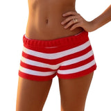 Women Spring Summer Fashion Low Waist Mini Shorts Holiday Beach Knit Shorts Stripes Print Stretchy Shorts